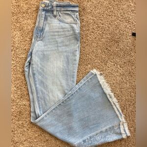 Kancan High Rise Extreme Flare Jeans w/Bandana print panel, raw hem